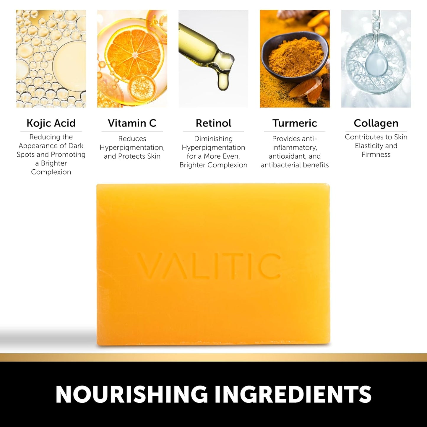 Kojic Acid Dark Spot Remover Soap with Turmeric, Vitamin C, Retinol - Original Japanese Complex with Hyaluronic Acid, Vitamin E, Shea Butter, Castile Olive Oil - 3 Pack and African Net Sponge