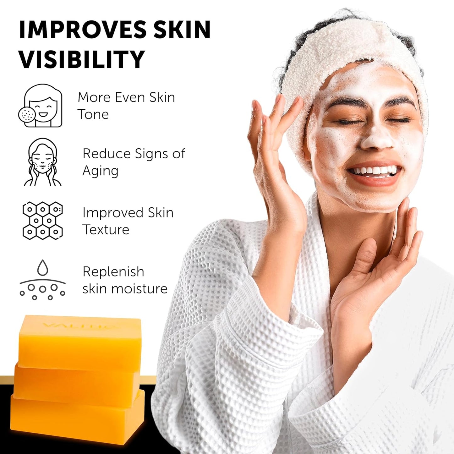 Kojic Acid Dark Spot Remover Soap with Turmeric, Vitamin C, Retinol - Original Japanese Complex with Hyaluronic Acid, Vitamin E, Shea Butter, Castile Olive Oil - 3 Pack and African Net Sponge