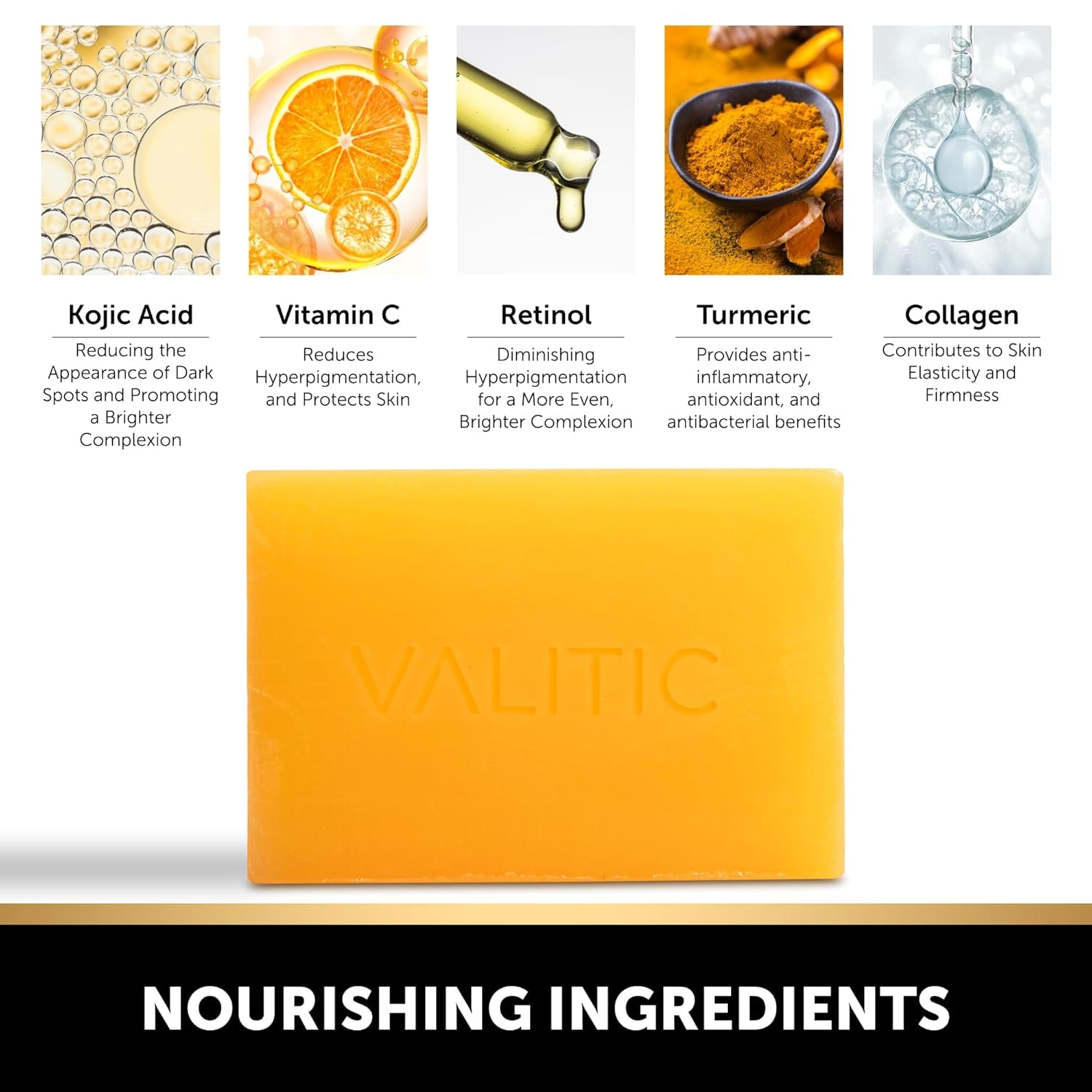 Kojic Acid Dark Spot Remover Soap with Turmeric, Vitamin C, Retinol - Original Japanese Complex with Hyaluronic Acid, Vitamin E, Shea Butter, Castile Olive Oil - 3 Pack and African Net Sponge