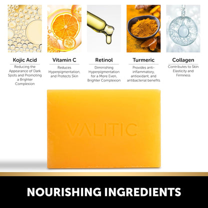 Kojic Acid Dark Spot Remover Soap with Turmeric, Vitamin C, Retinol - Original Japanese Complex with Hyaluronic Acid, Vitamin E, Shea Butter, Castile Olive Oil - 3 Pack and African Net Sponge
