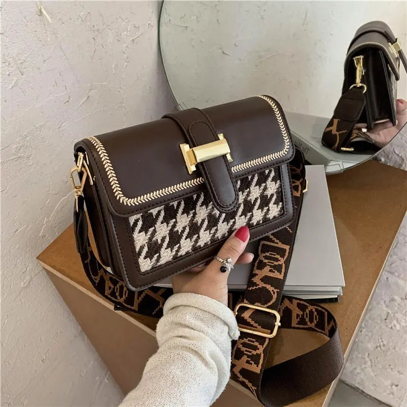 Elegant Houndstooth Crossbody Bag â€“ Womenâ€™s Vegan Leather Shoulder Purse