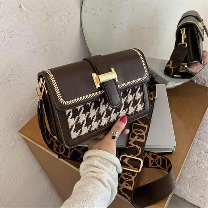 Elegant Houndstooth Crossbody Bag â€“ Womenâ€™s Vegan Leather Shoulder Purse