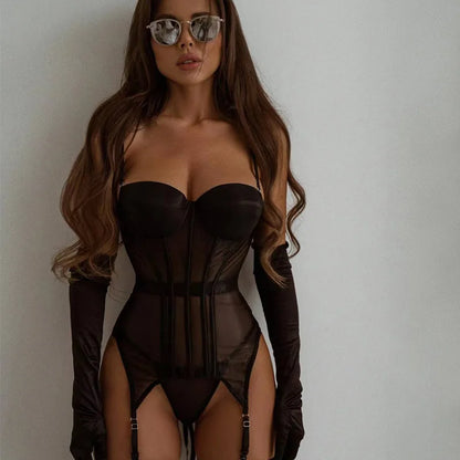 Midnight Temptation — Black Mesh Lingerie Set