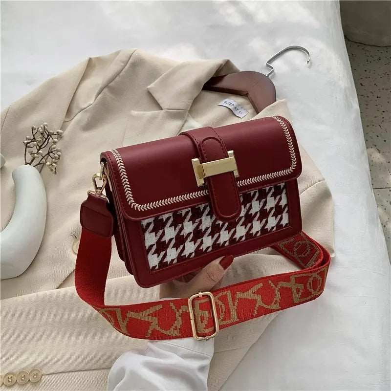 Elegant Houndstooth Crossbody Bag â€“ Womenâ€™s Vegan Leather Shoulder Purse
