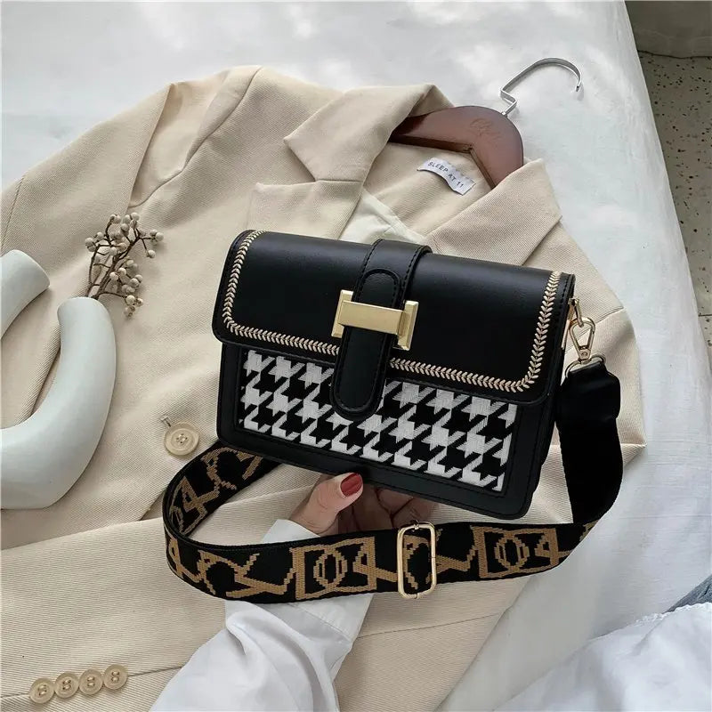 Elegant Houndstooth Crossbody Bag â€“ Womenâ€™s Vegan Leather Shoulder Purse