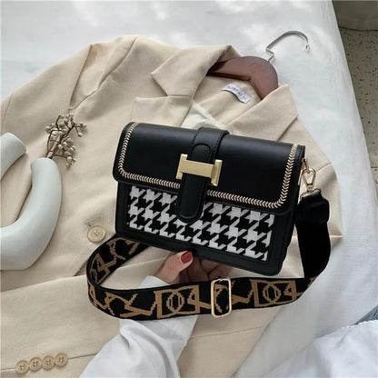 Elegant Houndstooth Crossbody Bag â€“ Womenâ€™s Vegan Leather Shoulder Purse