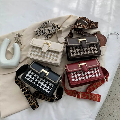 Elegant Houndstooth Crossbody Bag â€“ Womenâ€™s Vegan Leather Shoulder Purse