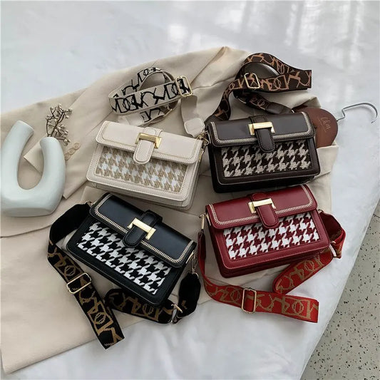 Elegant Houndstooth Crossbody Bag â€“ Womenâ€™s Vegan Leather Shoulder Purse